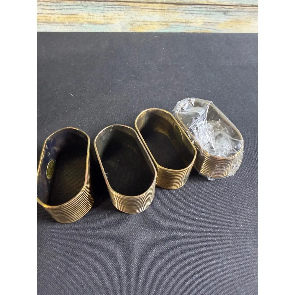 Balos Napkin Rings Set of 12 Gold Plated Brass Oval Ribbed 1984 Vintage EUC